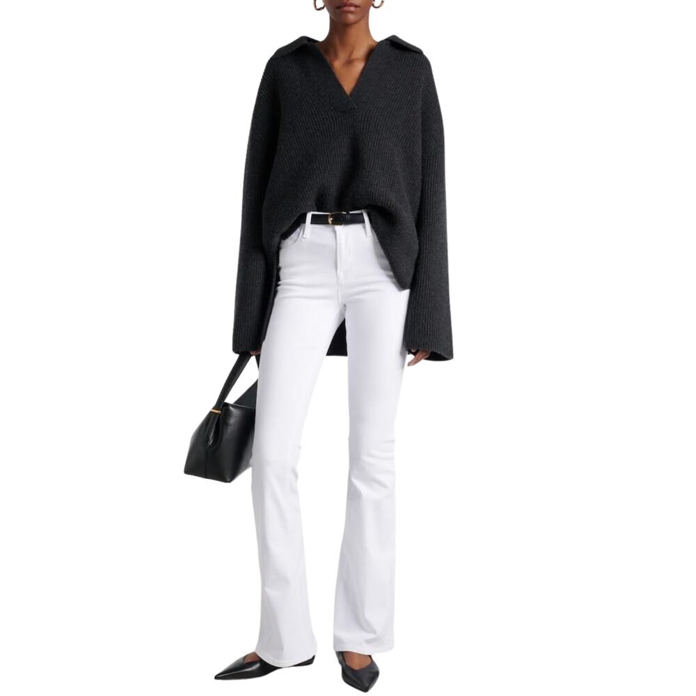 FRAME Le High Flare Jeans 27 White Blanc Super Stretch Denim Zip Fly 70s Style